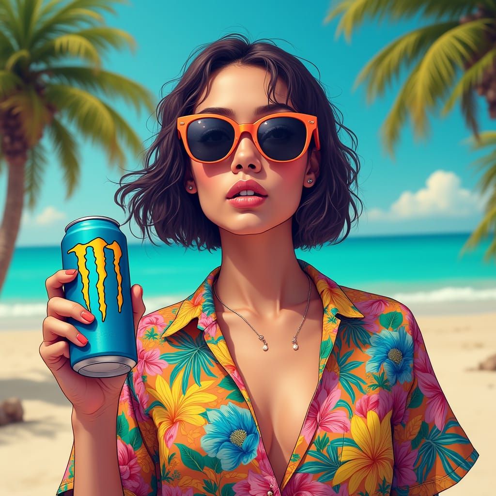 Vibrant Tropical Goddess Sips Blue Energy