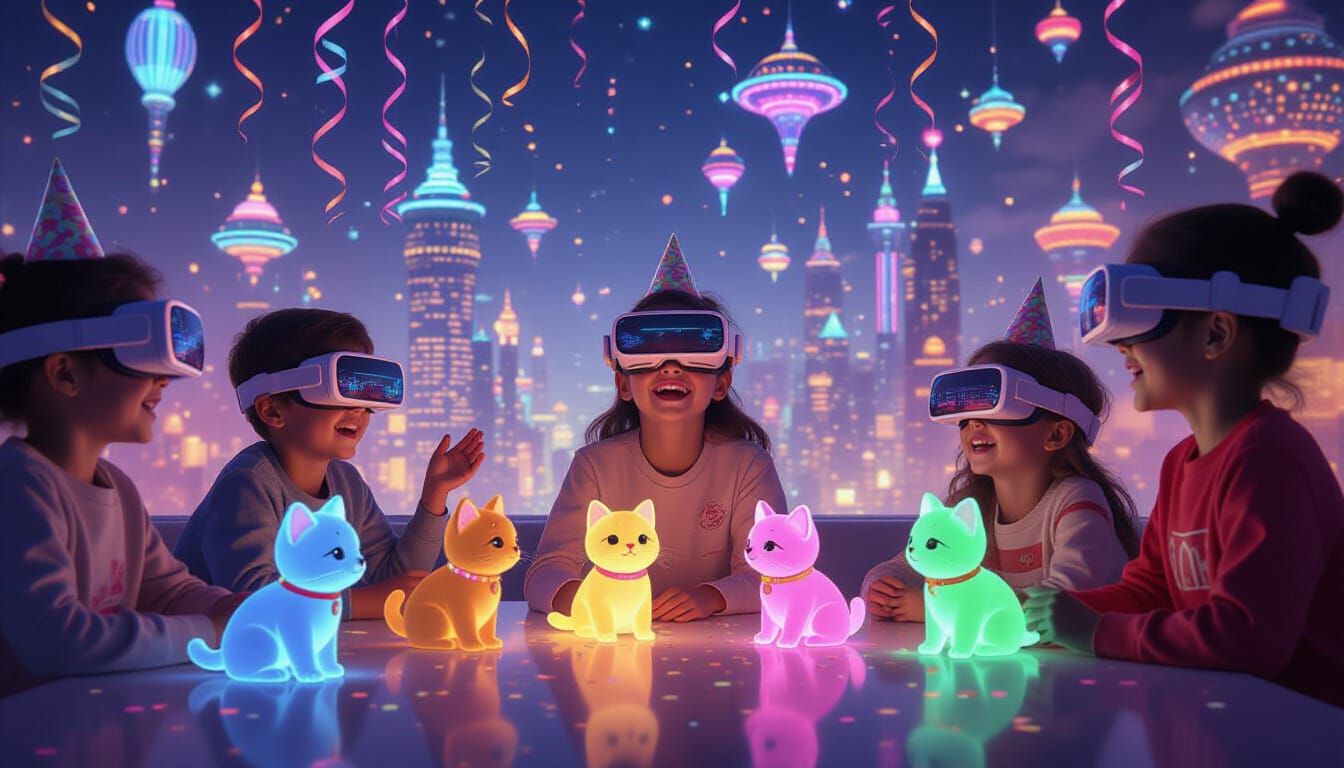 Futuristic Sky City Birthday Party with Holographic Pets