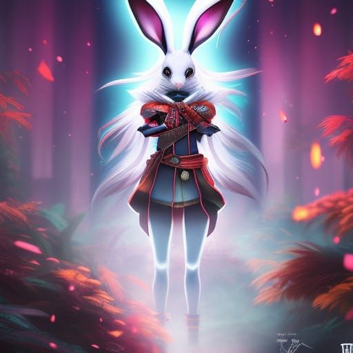 Anime Samurai Rabbit Digital Illustration in 16k