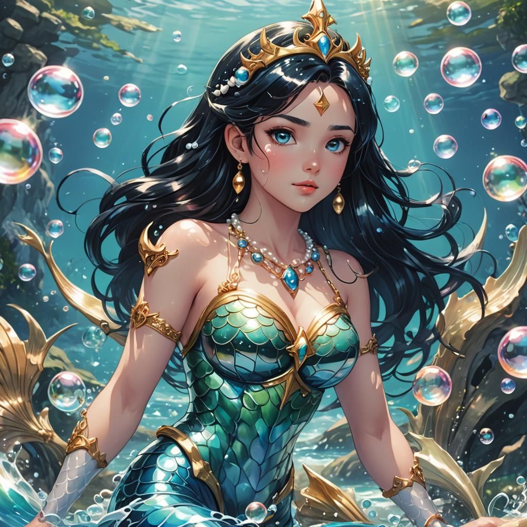 Anime Coast Goddess with Pearl Necklace and Trident