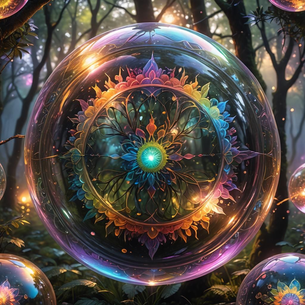 Rainbow Mandala in Shimmering Bubble: Fantasy Artwork