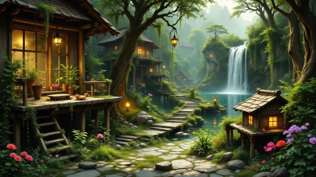 Mysterious Figure in Overgrown Ancient Ruins