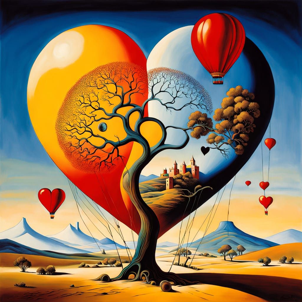 Surreal Dreamlike Scene of Ancient Lovers in a Melting Clock...