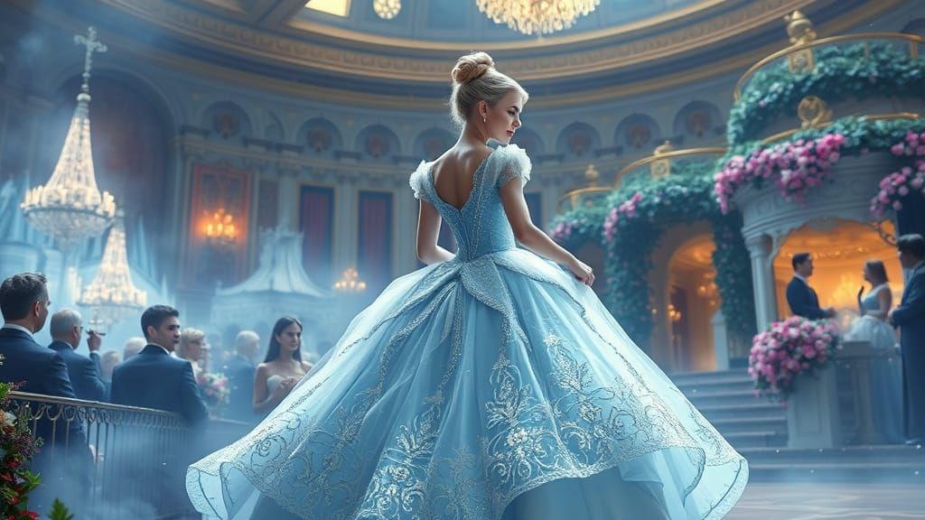 Enchanted Ball Gown in Whimsical Fantasy Scene