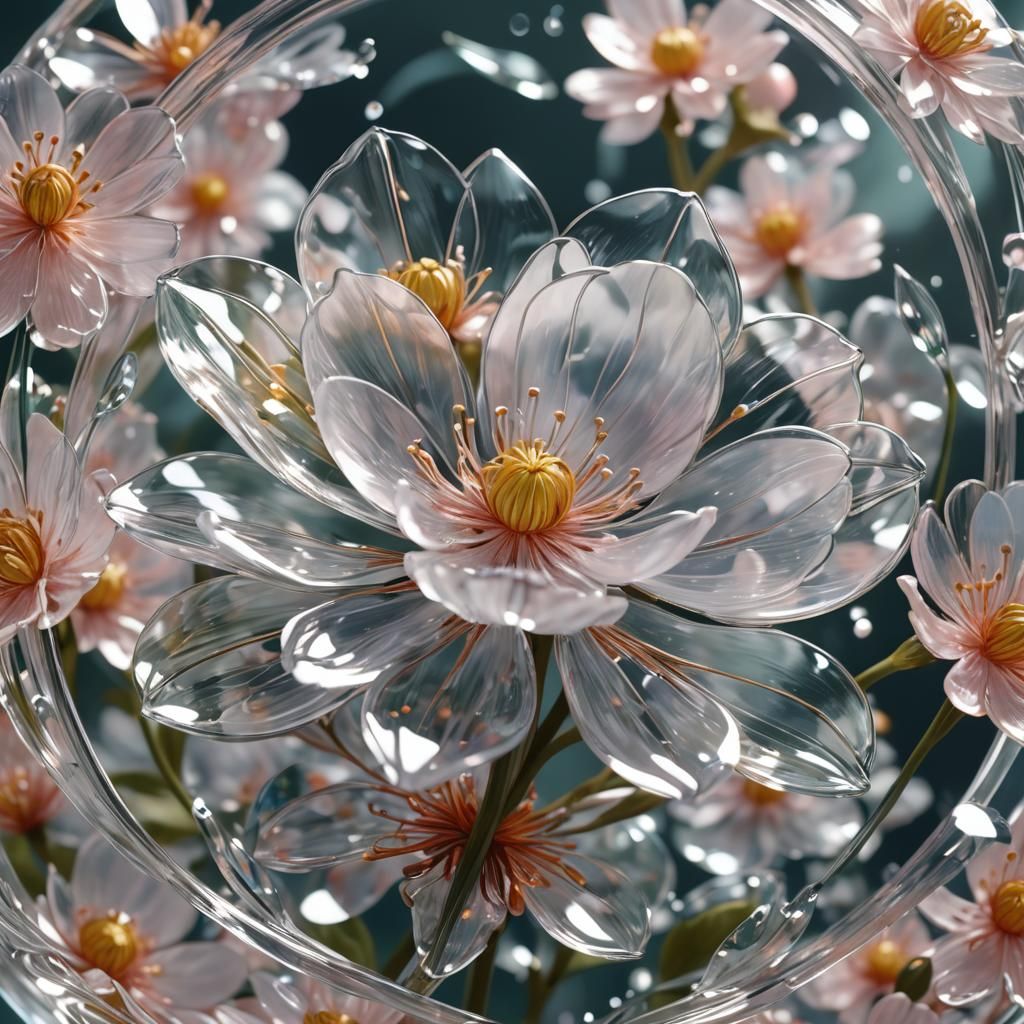 Detailed Glass Flower in 3D Anime Style
