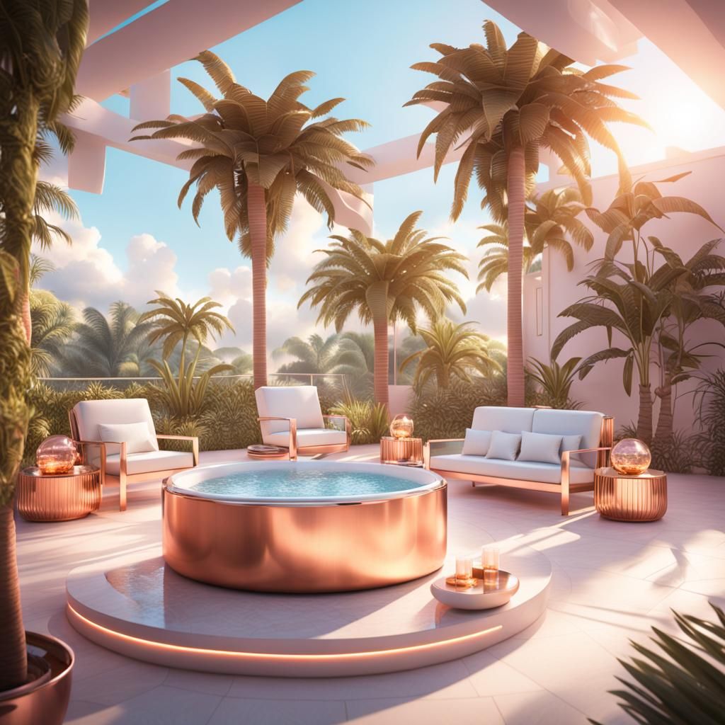Elegant Terrace with Rose Gold Accents in 3D Style