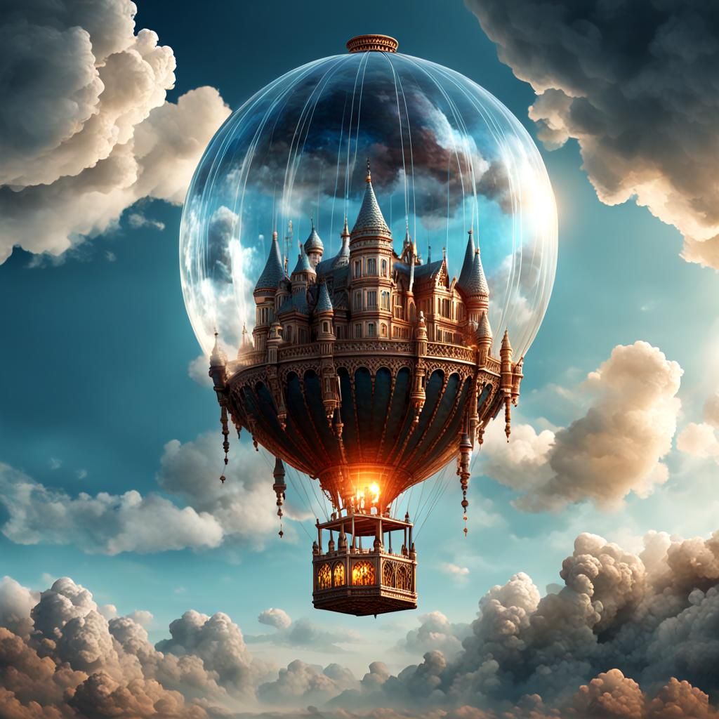 Crystal Hot Air Balloon in Atmospheric Digital Painting