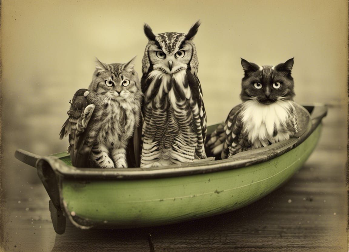 An owl & two puttytat-owls went to sea (i.e. wood floor) in a beautiful pea-green boat