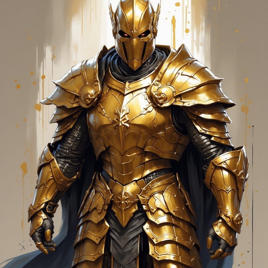 Golden Medieval Knight in Ornate Armor