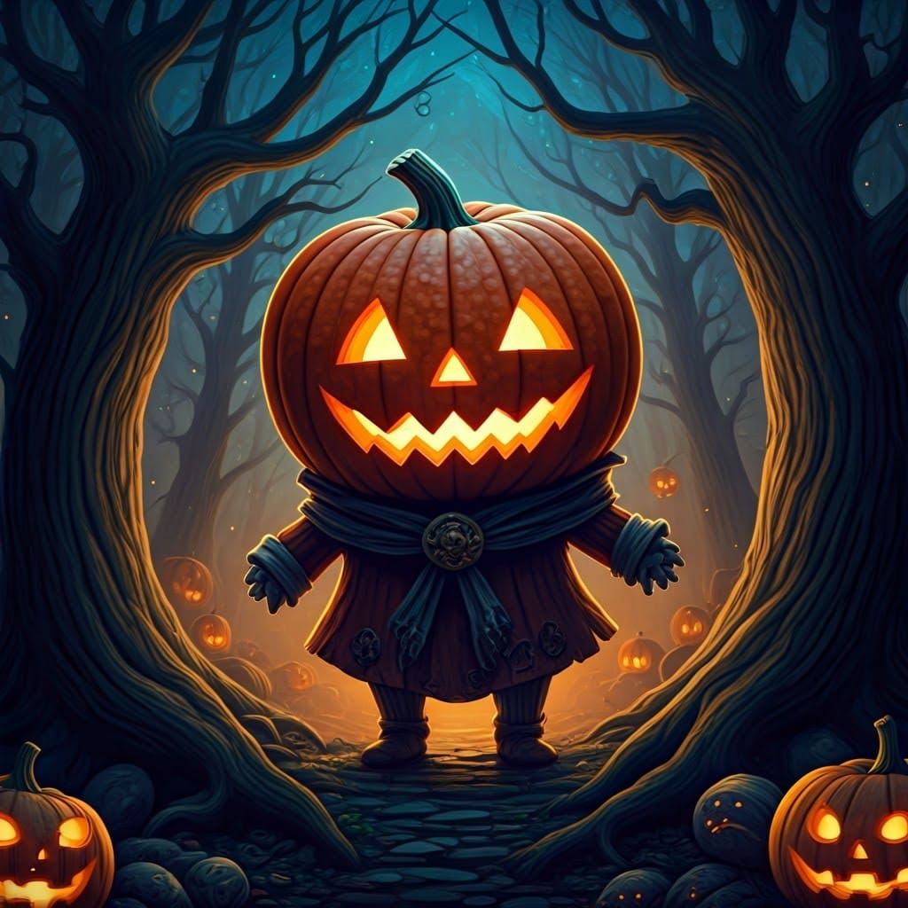 Playful Pumpkin in Whimsical Halloween Fantasy Art