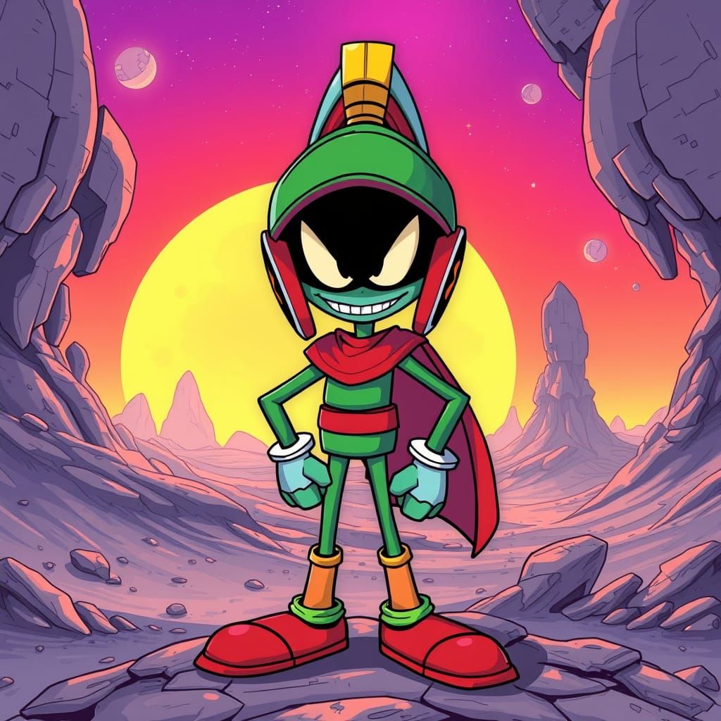 Marvin the Martian in Futuristic Landscape, Cartoon Style