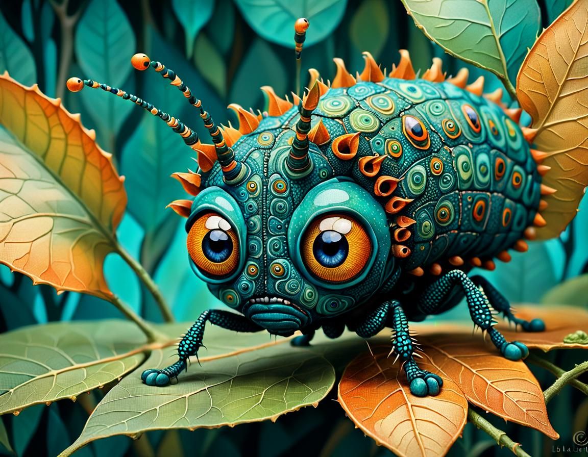 Insect Larva in Klimt-Inspired Digital Art