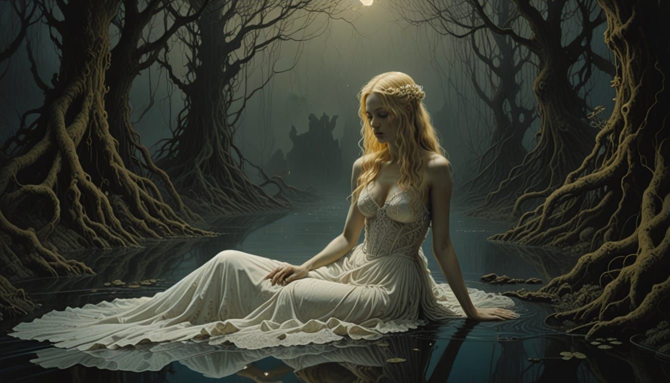 Gothic Bride Emerges from Dark Pool