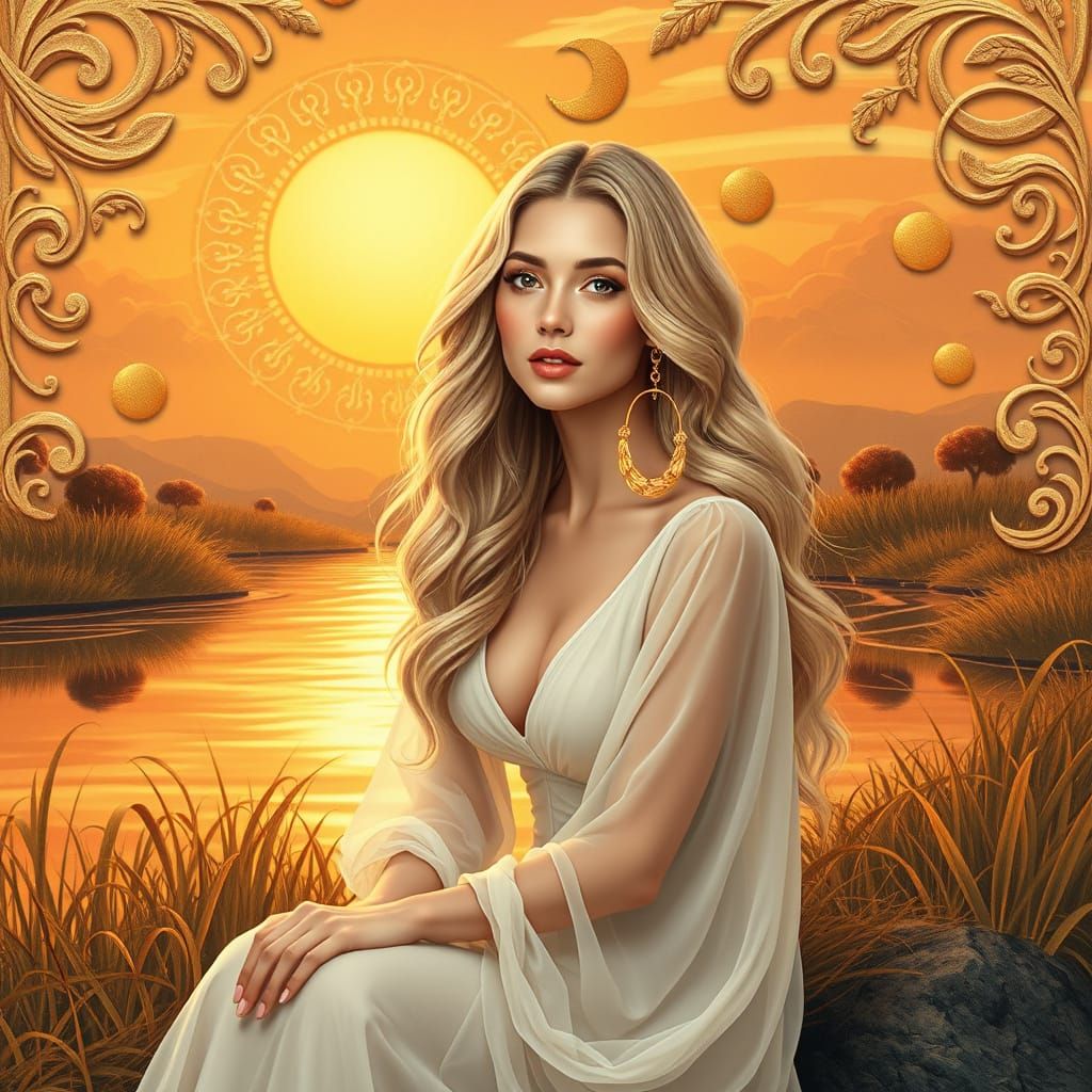 Ethereal Woman in Fantasy Sunset Paper Art