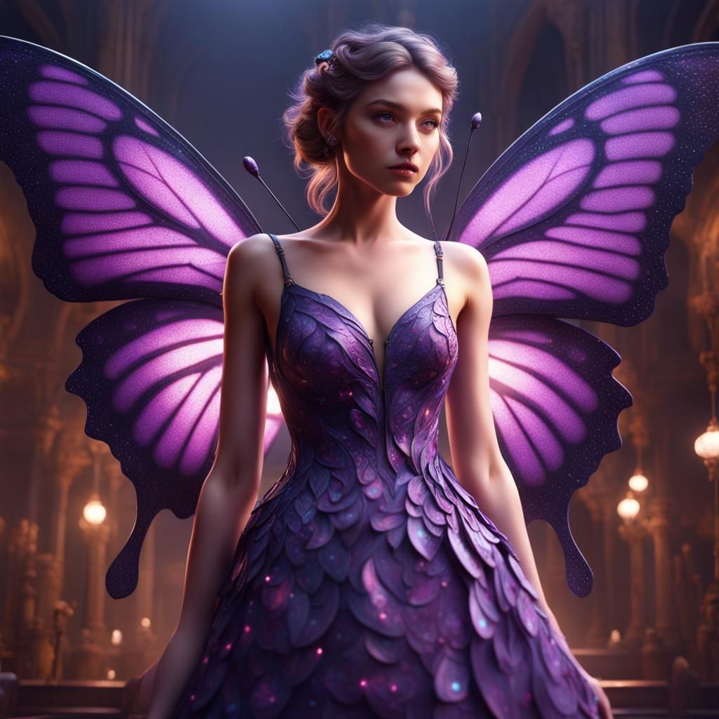 Girl in Purple Butterfly Dress: Fantasy Concept Art