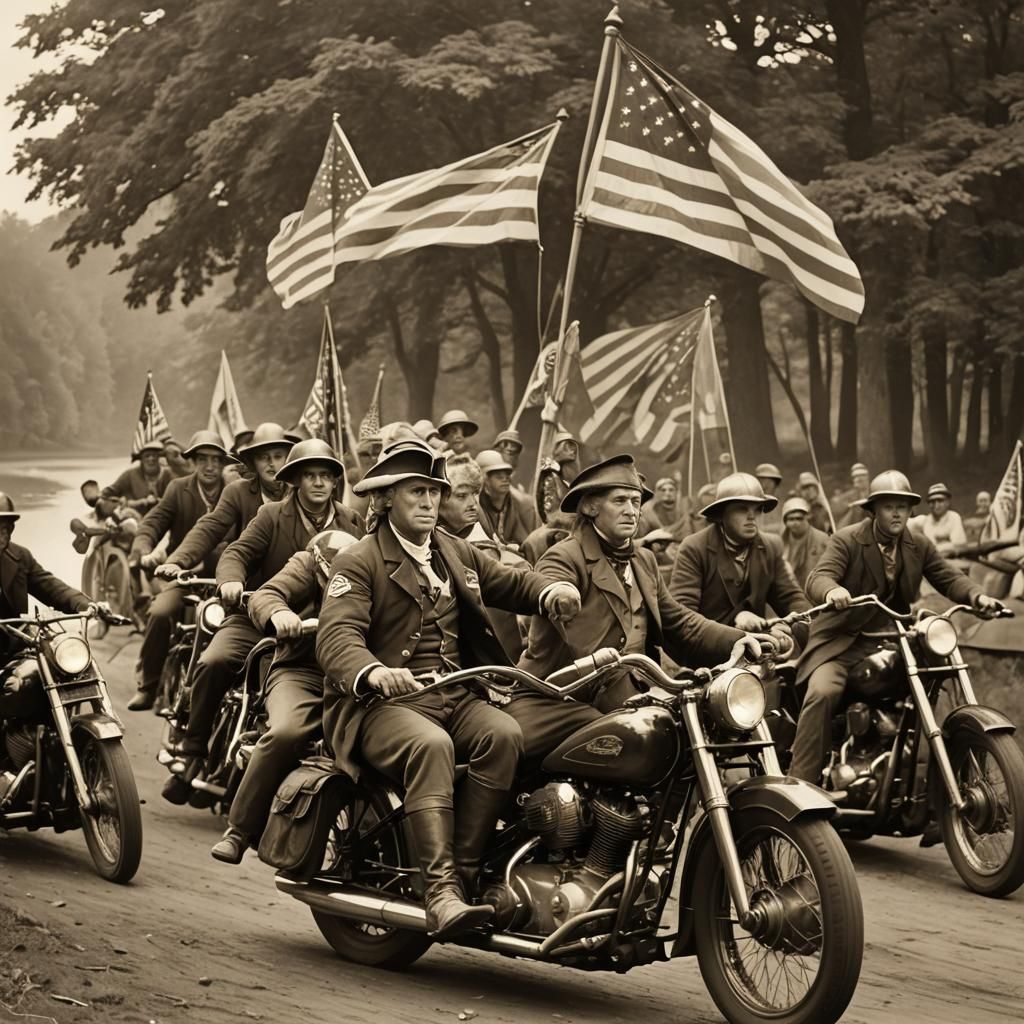 Washington Leads Motorcycle Gang in Sepia Photo