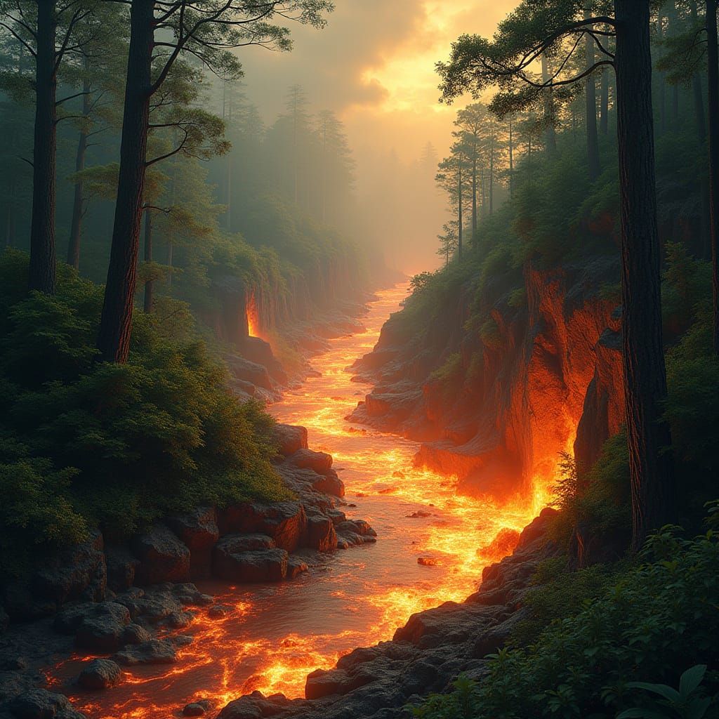 Hyper Realistic Inferno Engulfs Lush Green Forest
