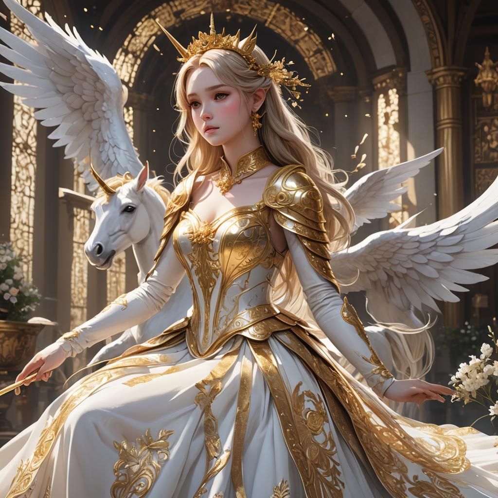 Princess on Winged Unicorn: 3D Anime Art