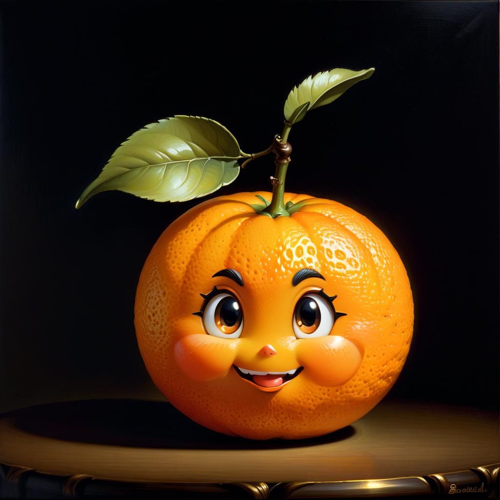 Regal Orange Fruit Character in Baroque Style