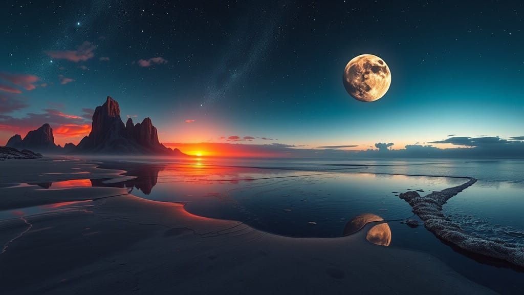 Cosmic Sunset on an Alien Shore