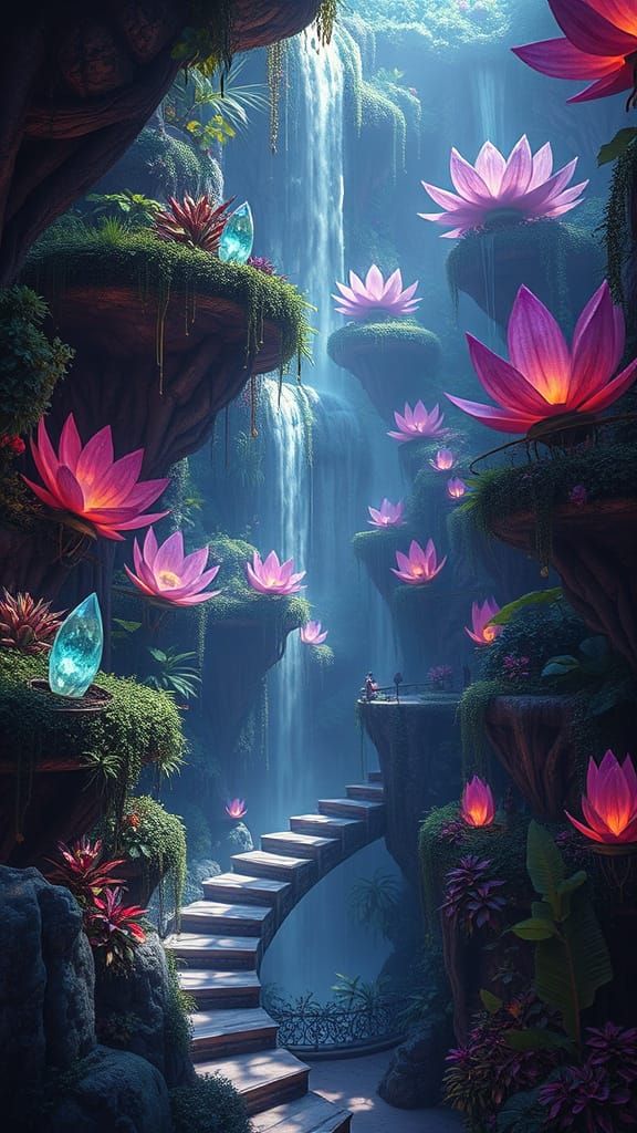 Vertical Paradise of Floating Islands in Lush Garden