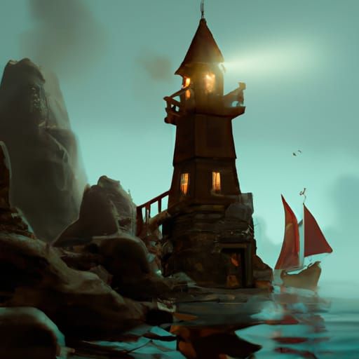 lighthouse, sailing boat, calm sea, peaceful