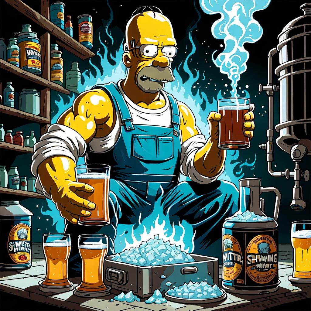 Walter White as Simpsons Character Brewing Meth