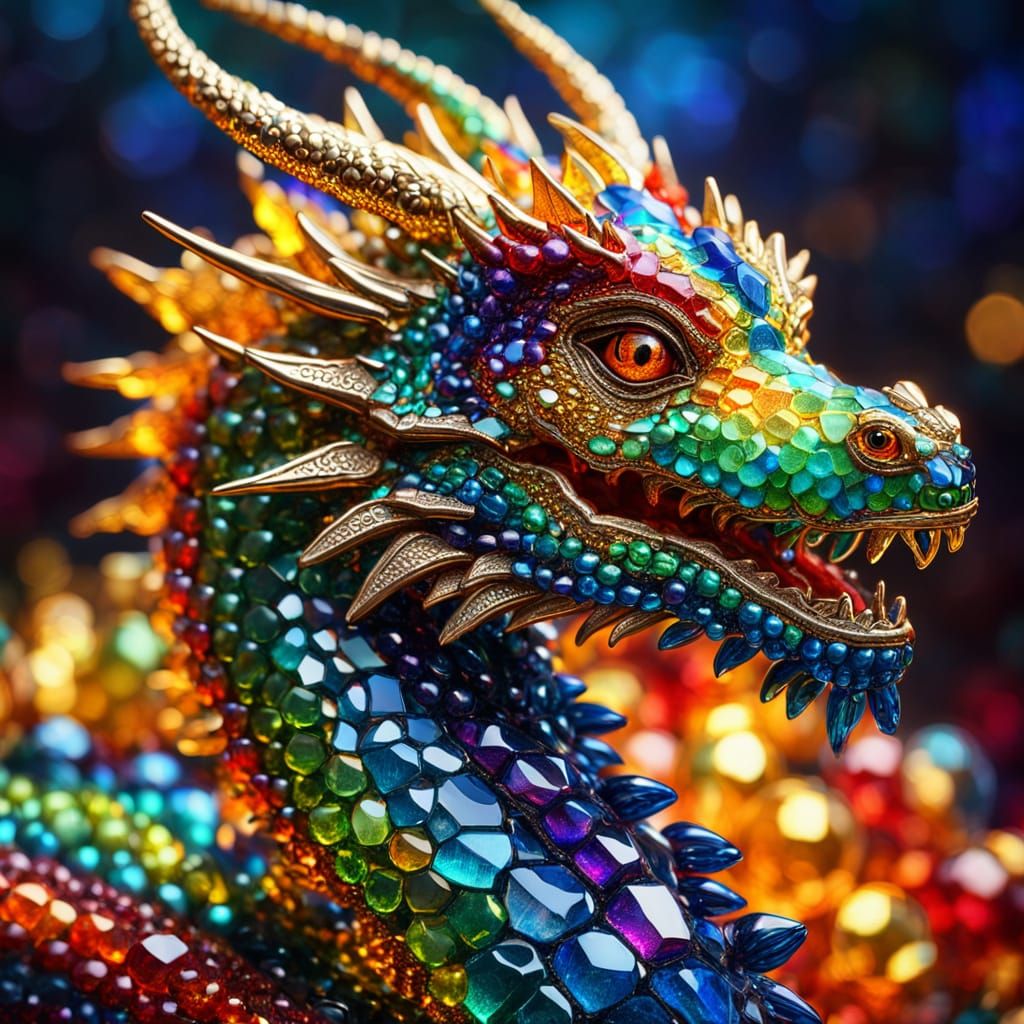 Glass Bead Dragon Sculpture in Oil Painting Style