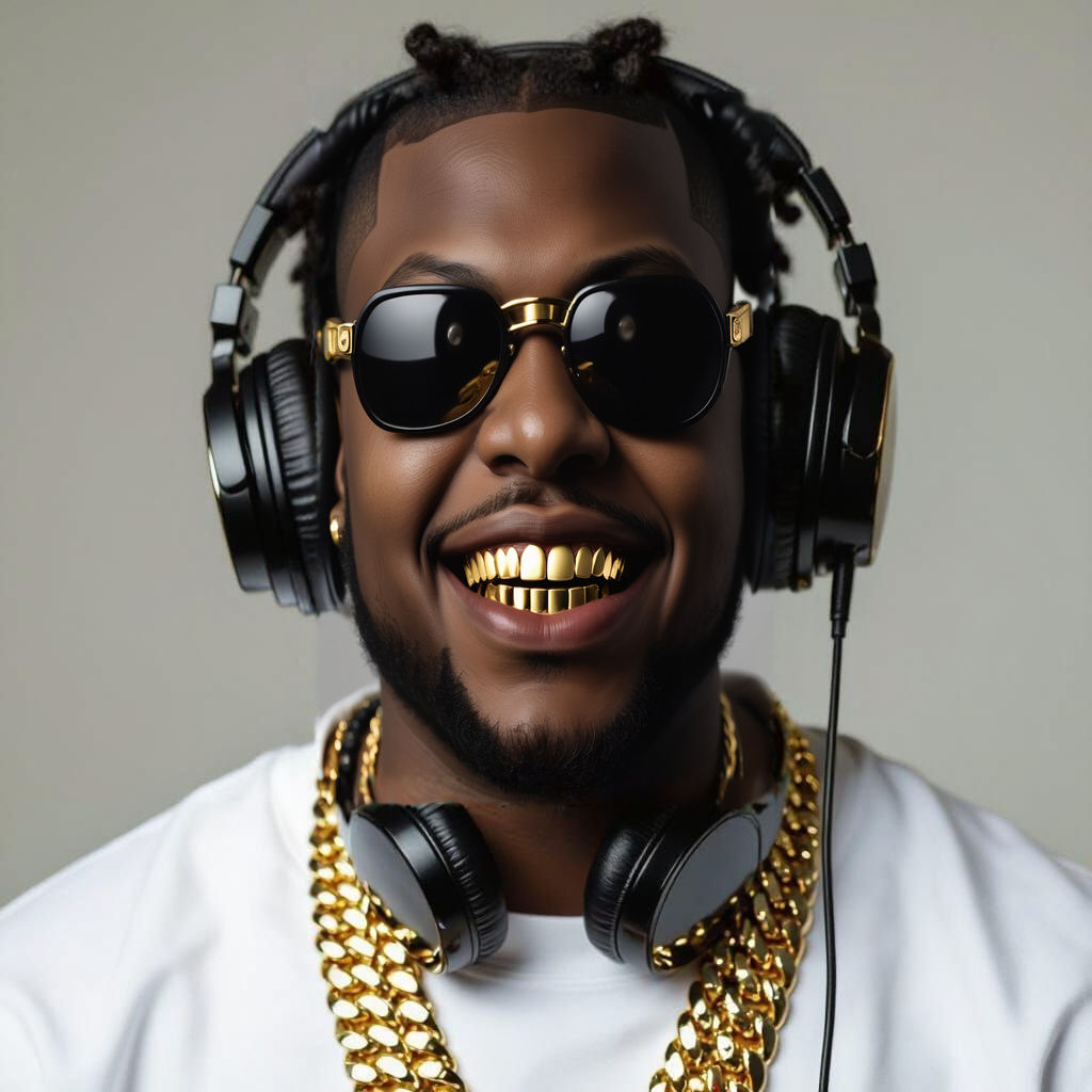 Realistic Portrait of Rapper with Gold Chains