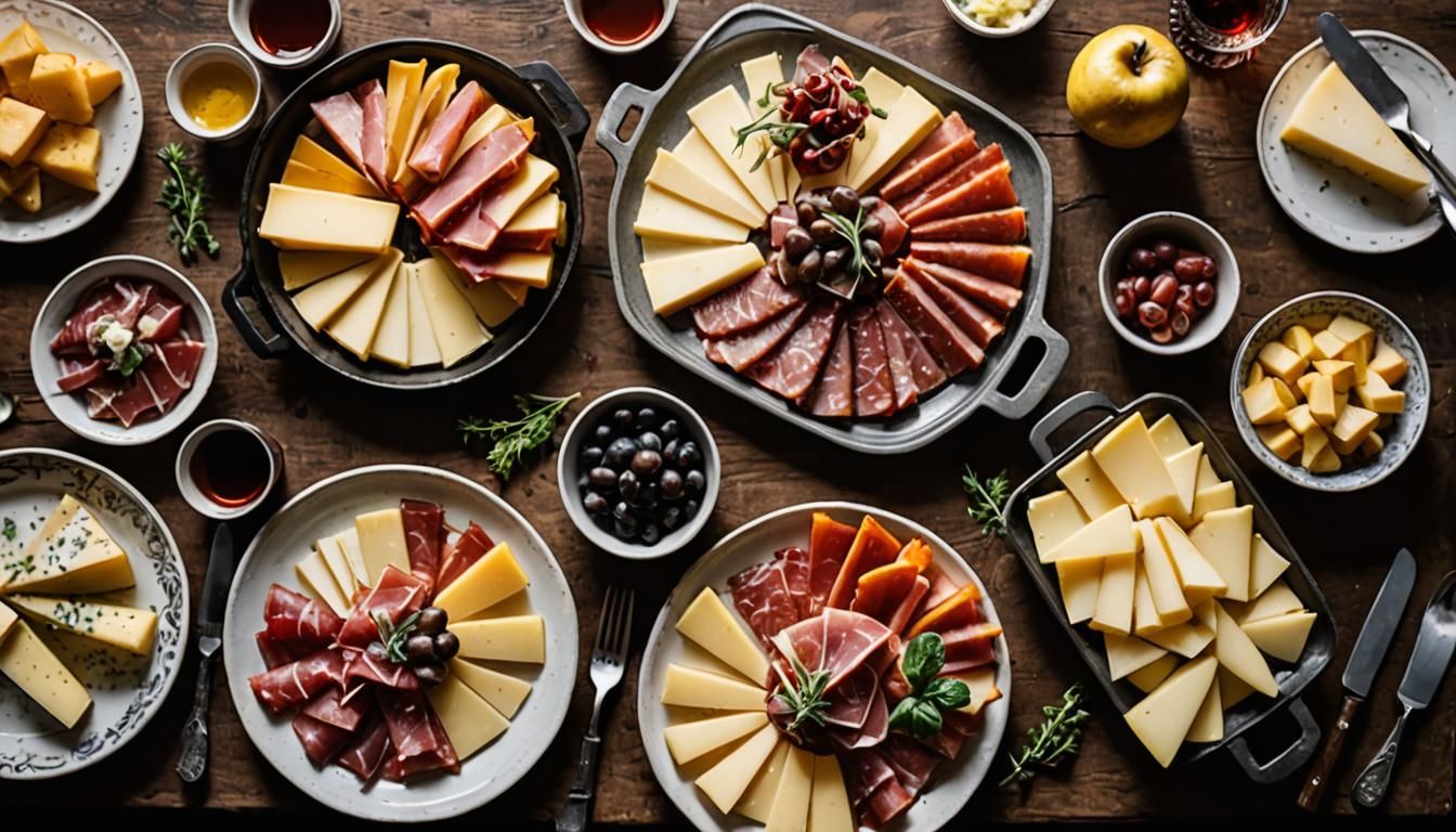 Raclette Dish with Potatoes, Meats, and Melted Cheese