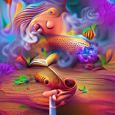 Psychedelic fish smoking a cigar