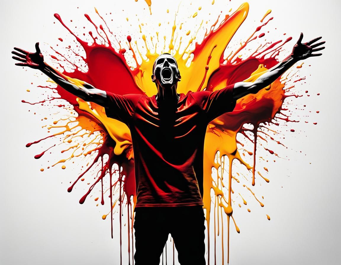 Silhouette of The Scream in Ink Splatter Style