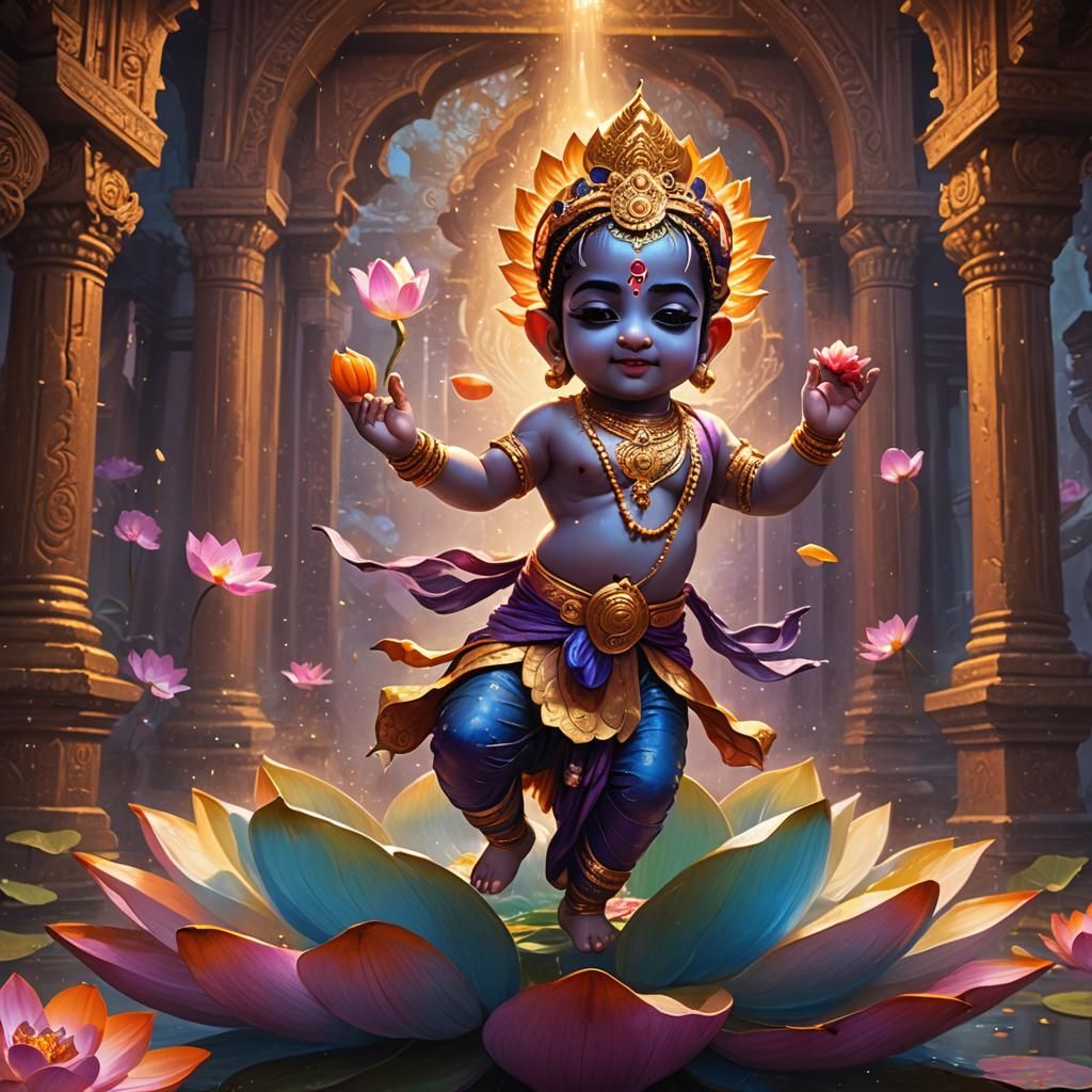 Baby Krishna Dances in Mystical Hindu Temple