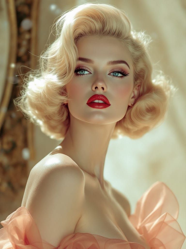 Blonde Pin-Up Woman in Holographic Transparency Style