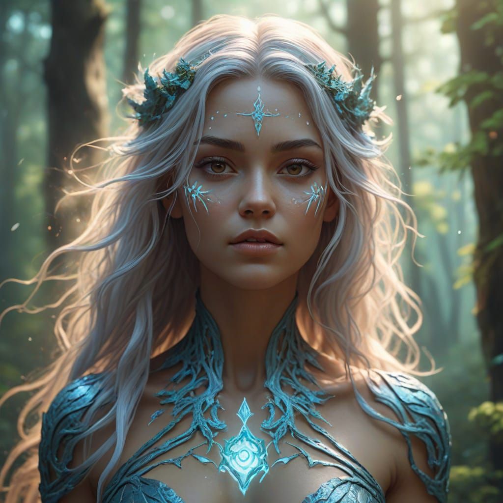 Mystical Elemental Woman in Oil Painting Style