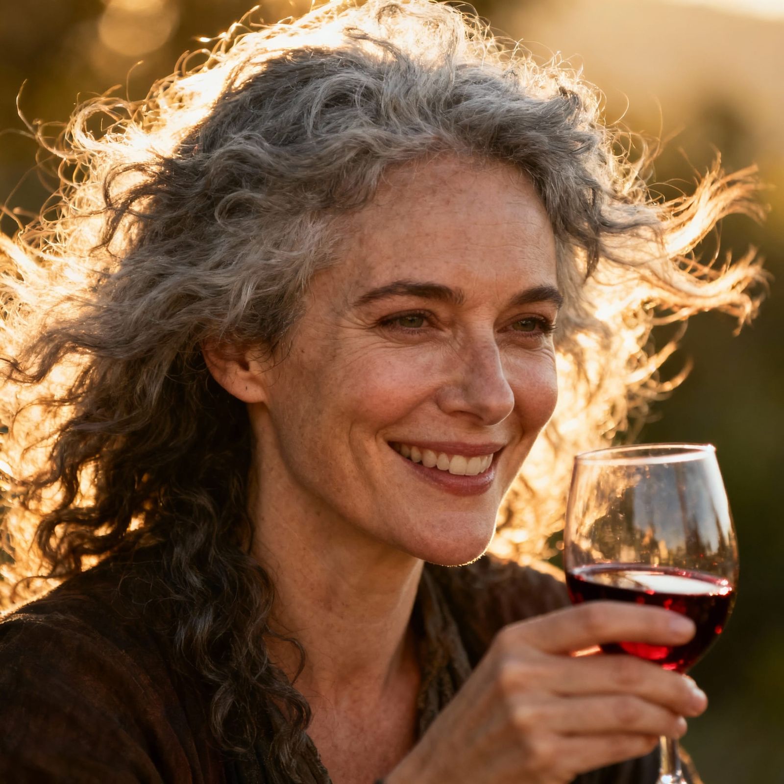 Woman Cheers to Life with Wine, Golden Hour Glow