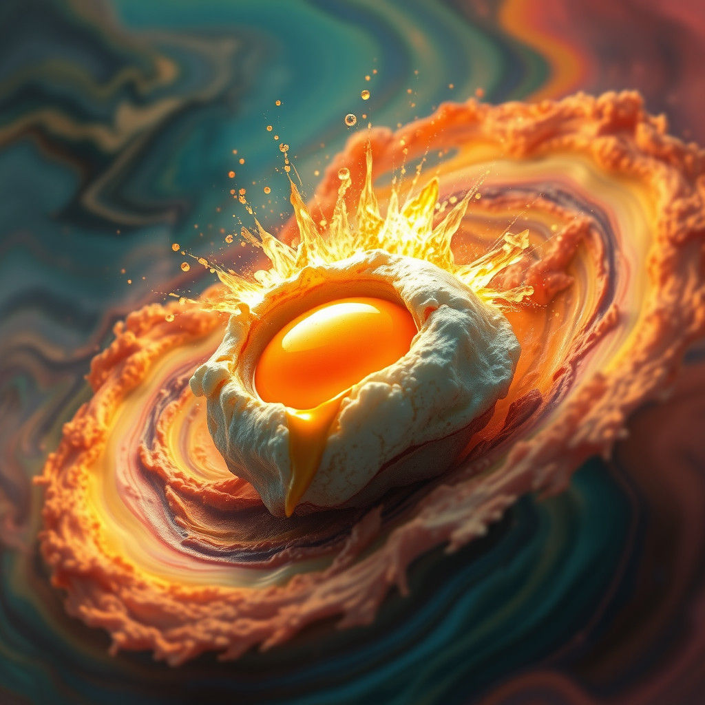 Exploding Golden Egg in Hyperrealistic Matte Painting