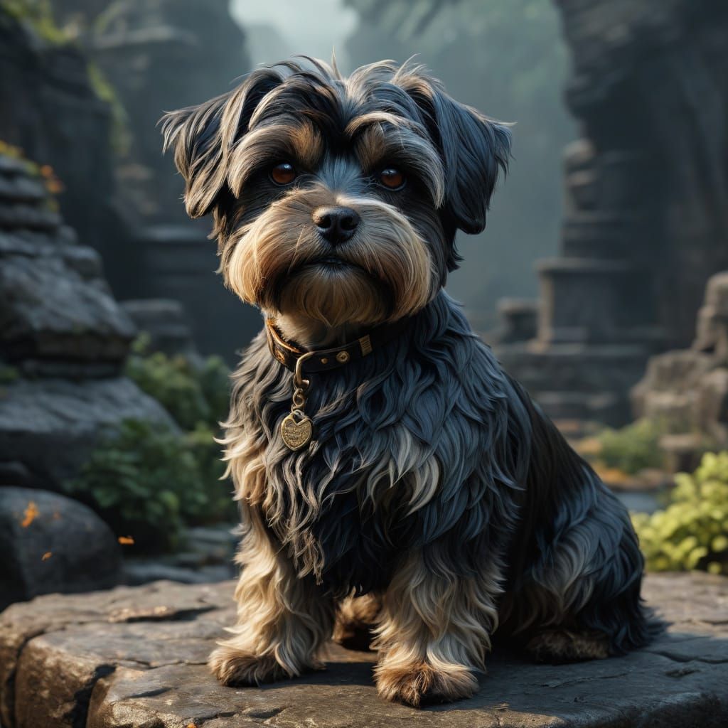 Ethereal Black Maltese Terrier in Fantastical Matte Painting