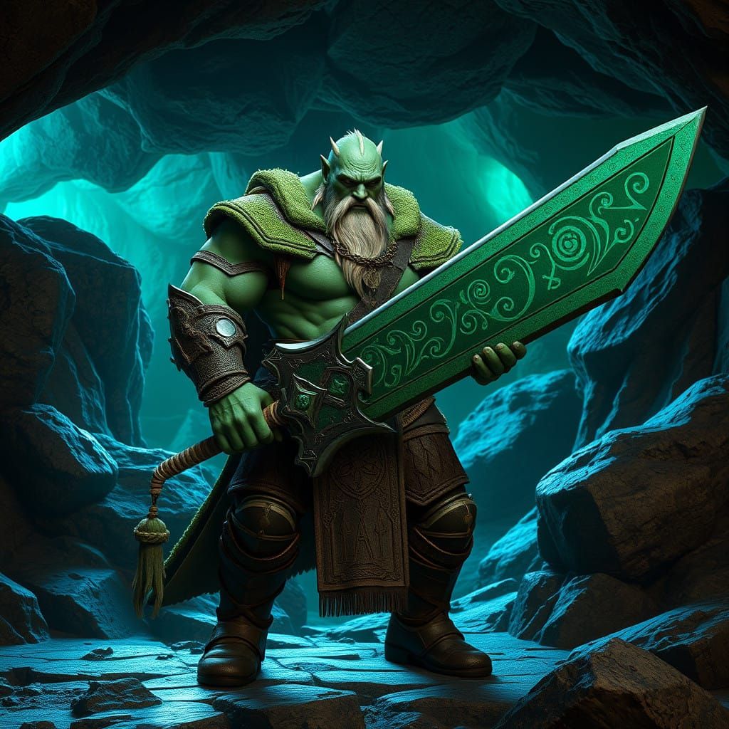 Heroic Firbolg Warrior in Earth-Toned Chain Mail