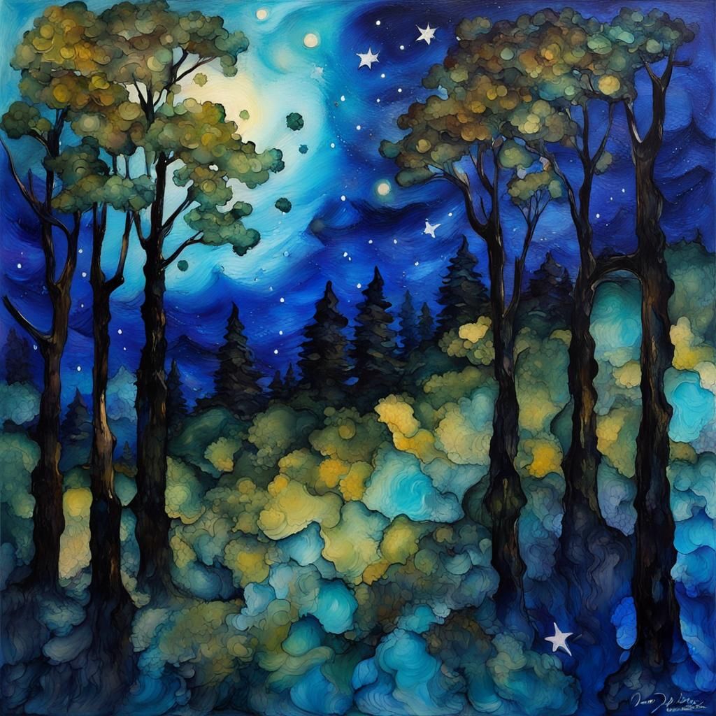 Deciduous Forest in Neo-Impressionist Ink Art