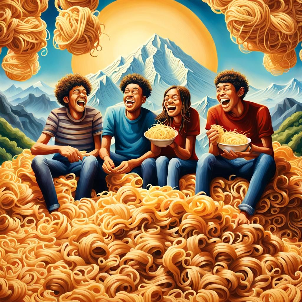 Whimsical Noodle Celebration with Giant Meatballs