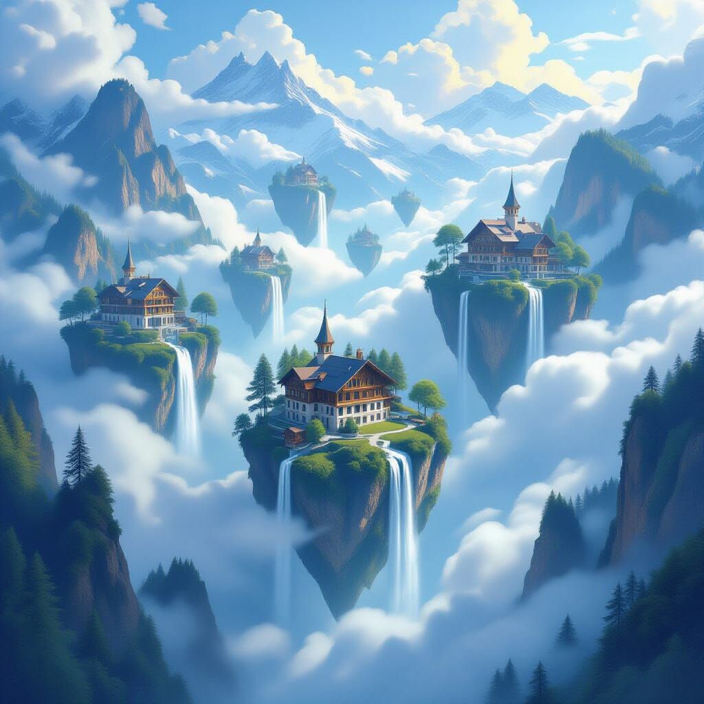 Surreal Swiss Alps Dreamscape With Floating Islands