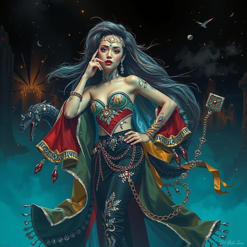 Flamboyant Woman in Maximalist Scenery