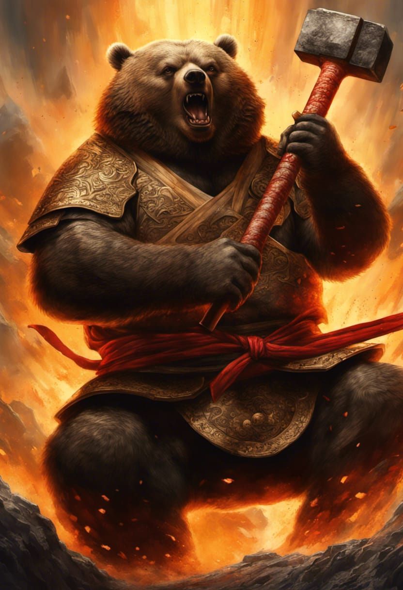 Bear Samurai Bushido Hammer Practice in Volcano