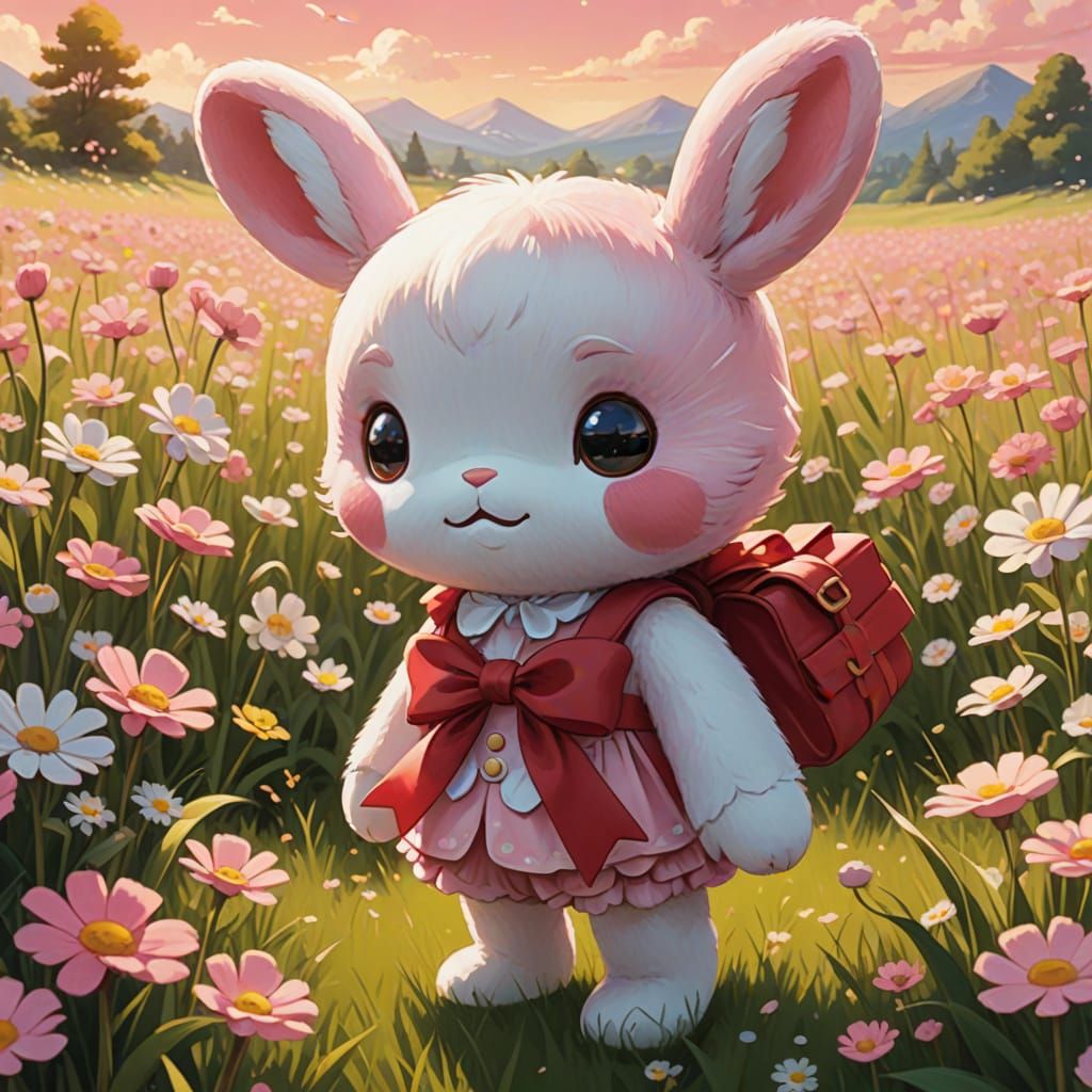 My Melody in Flower Field: Studio Ghibli Anime Style