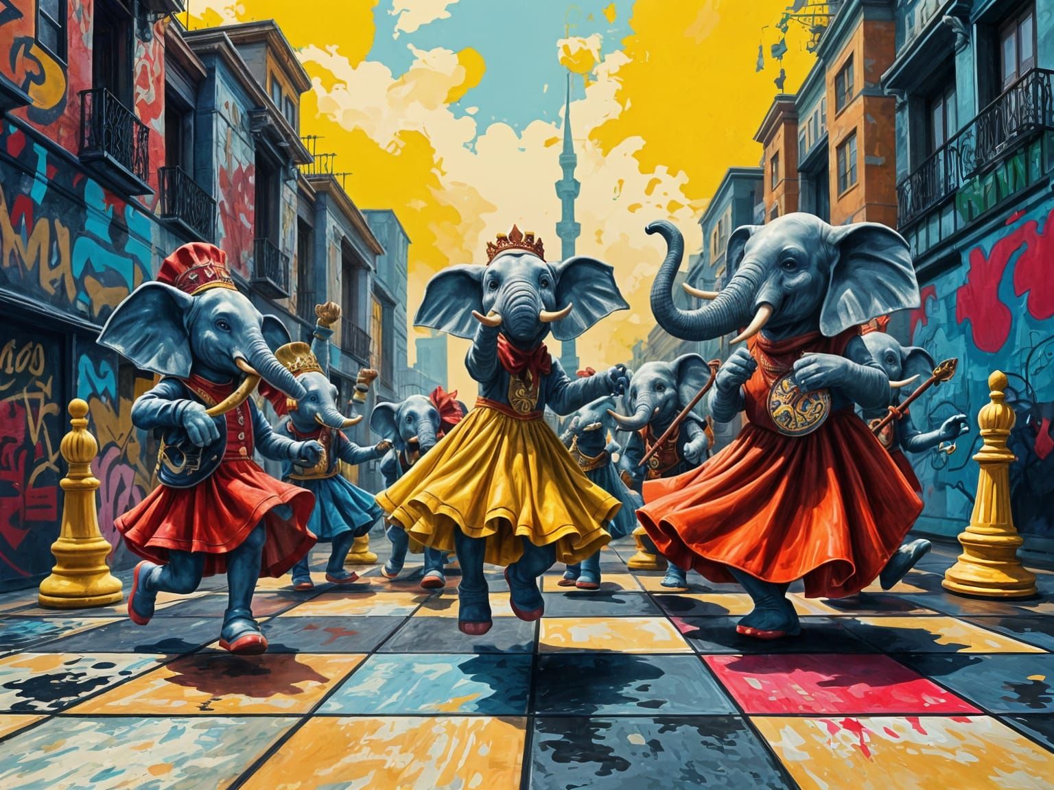 Baroque Chess Pieces Dance to Elephants' Lively Tune in Vibr...