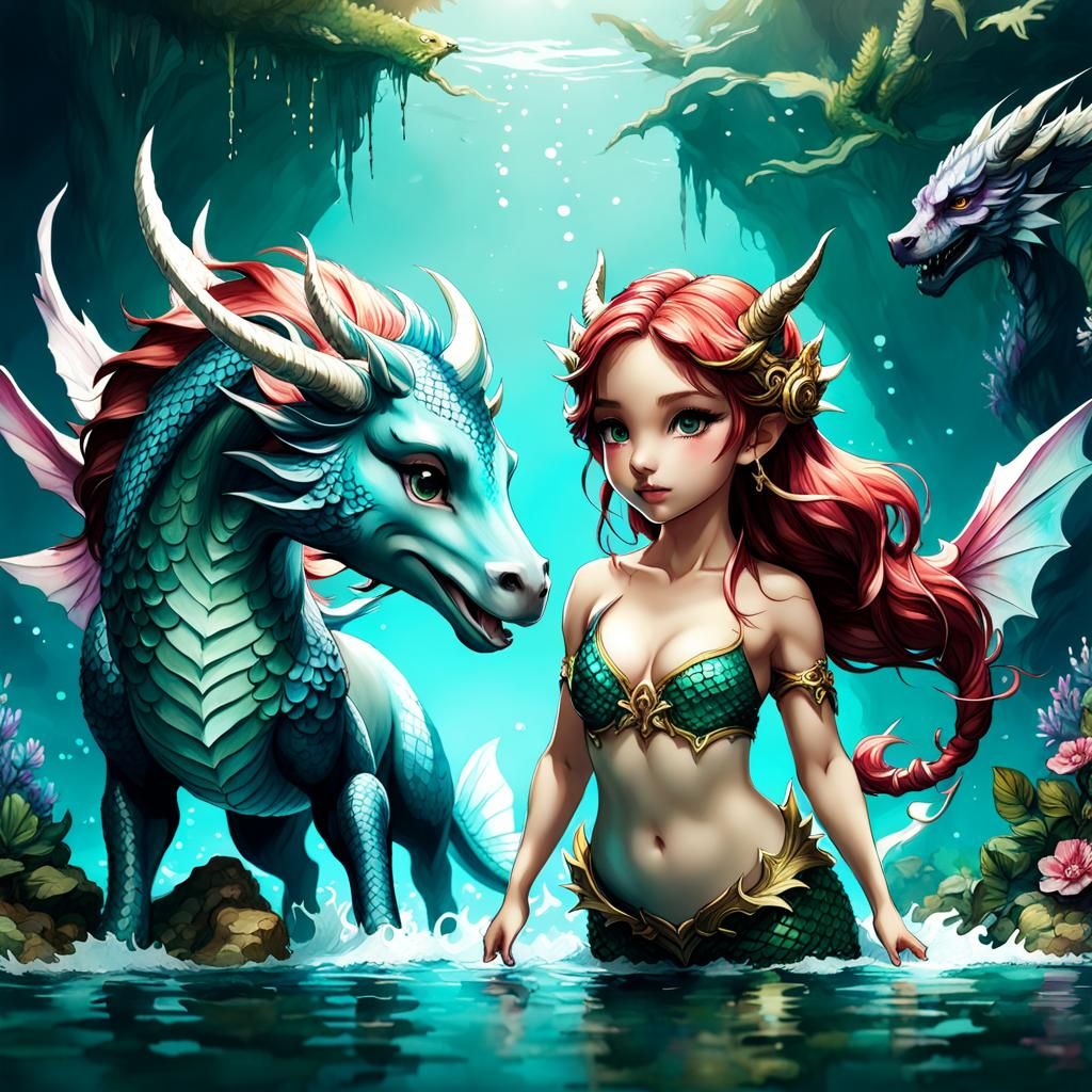 Chibi Dragon, Mermaid, and Centaur 3D Render