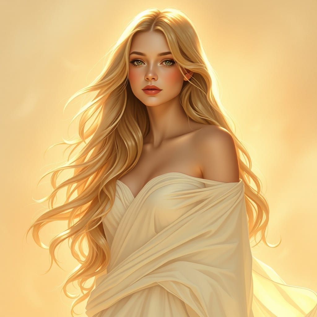 Ethereal Dream Woman in Golden Light