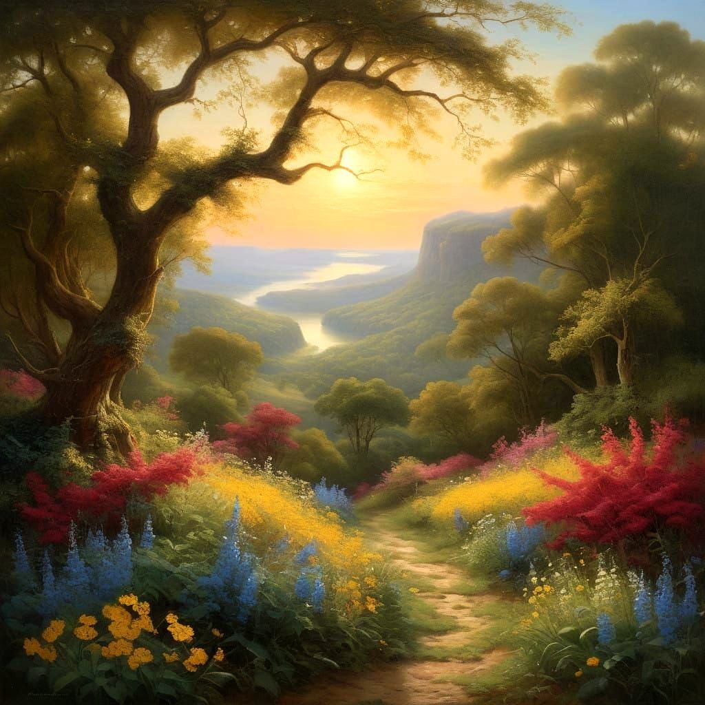 Garden of Eden Oil Painting in Vibrant, Lush Landscape