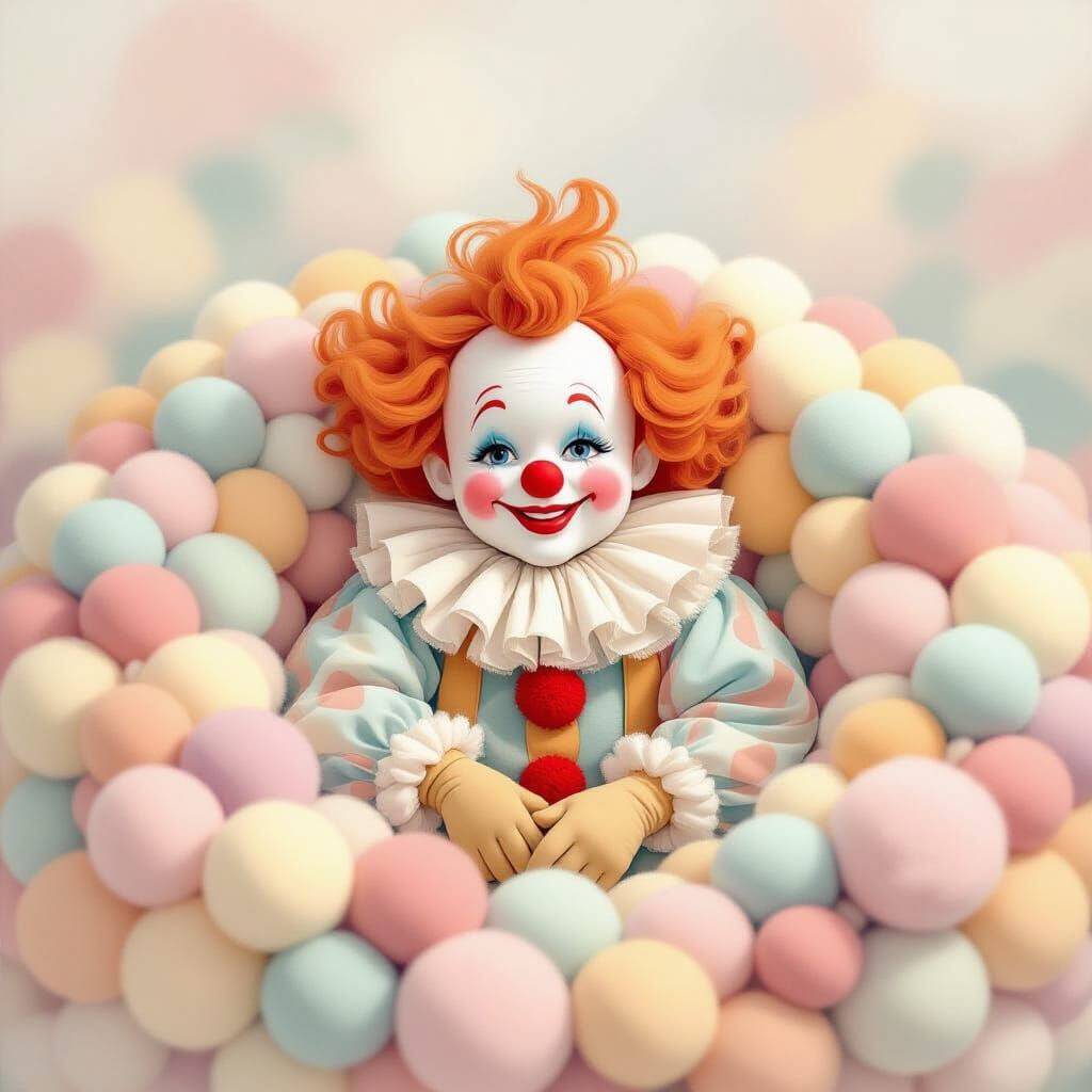 Gentle Clown in Pastel Pom-Poms: Watercolor Style